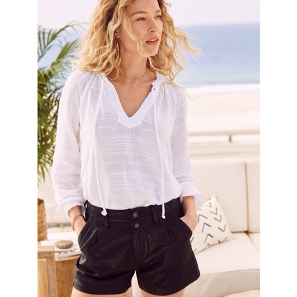 Cloth & Stone Evereve Ruffle Raglan Pullover Linen Cotton White Top size S - Picture 1 of 15